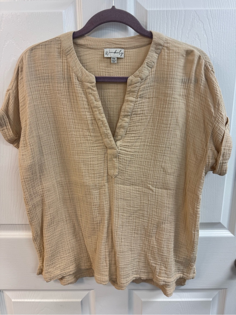 Wonderly Tan Gauze Split-Neck Tunic
